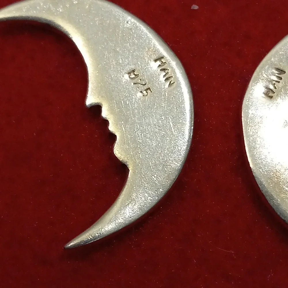 Crescent Sterling Silver  925 Set Of Earrings And Pendant-brooch - Picture 7 of 12